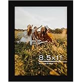 Frametory, 8.5x11 Picture Frame - Solid Wood -Black Molding - Tempered Glass Front, Portrait, Wall Gallery Frame (Black, 1 Pack)
