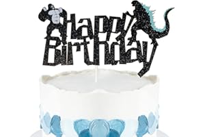 BOOGIE BEAR Monster vs Orangutan Happy Birthday Cake Topper, Birthday Party Decorations for Kids Boys, Baby Shower Decor Supplies, Double-sided (Black Glitter)