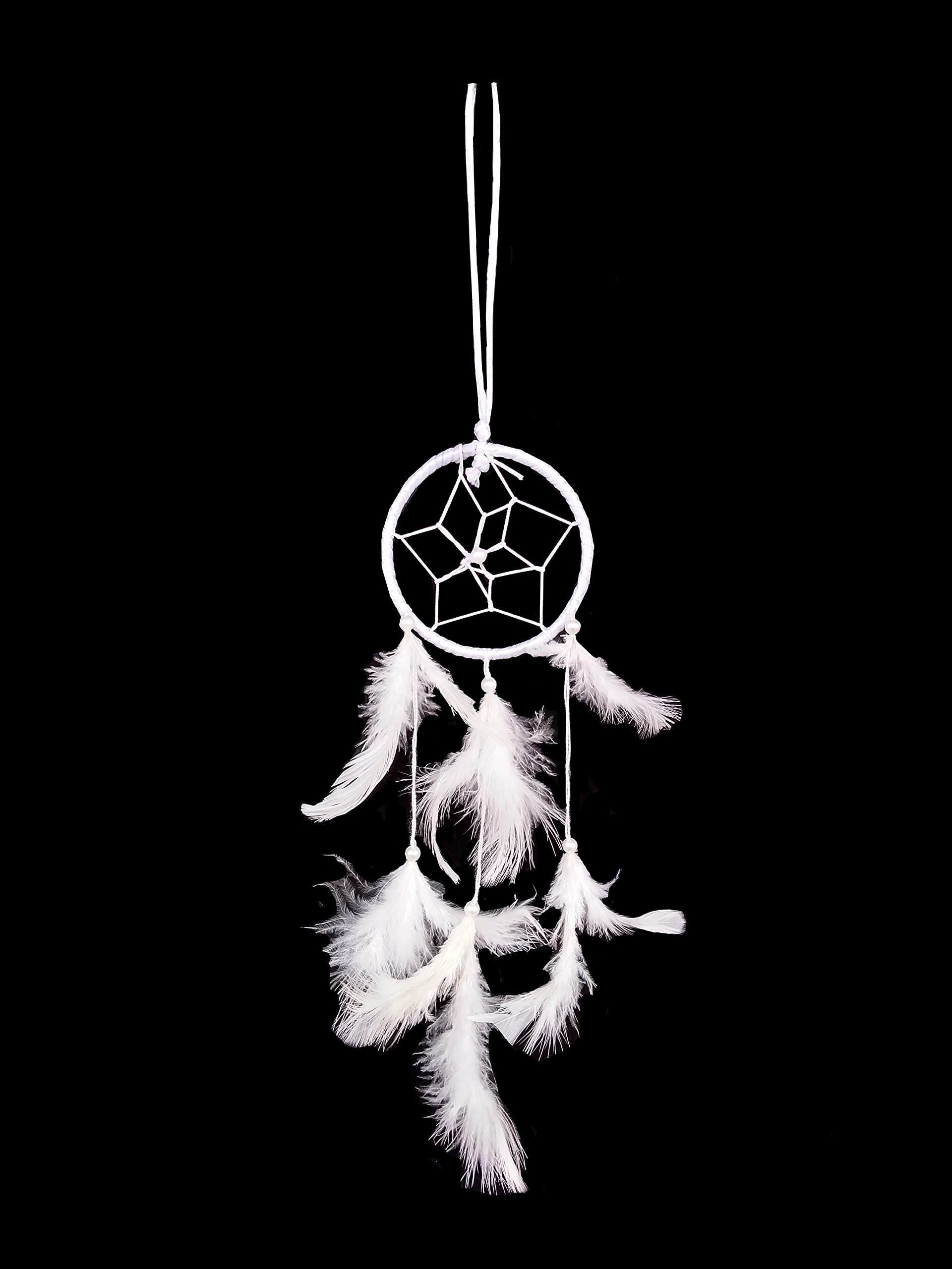 Rastogi Handicrafts Dream Catchers Wall Decor,Home Car Feather Decor Decoration Bedroom Nursery Room Hanging Handmade (White 3" Ring)