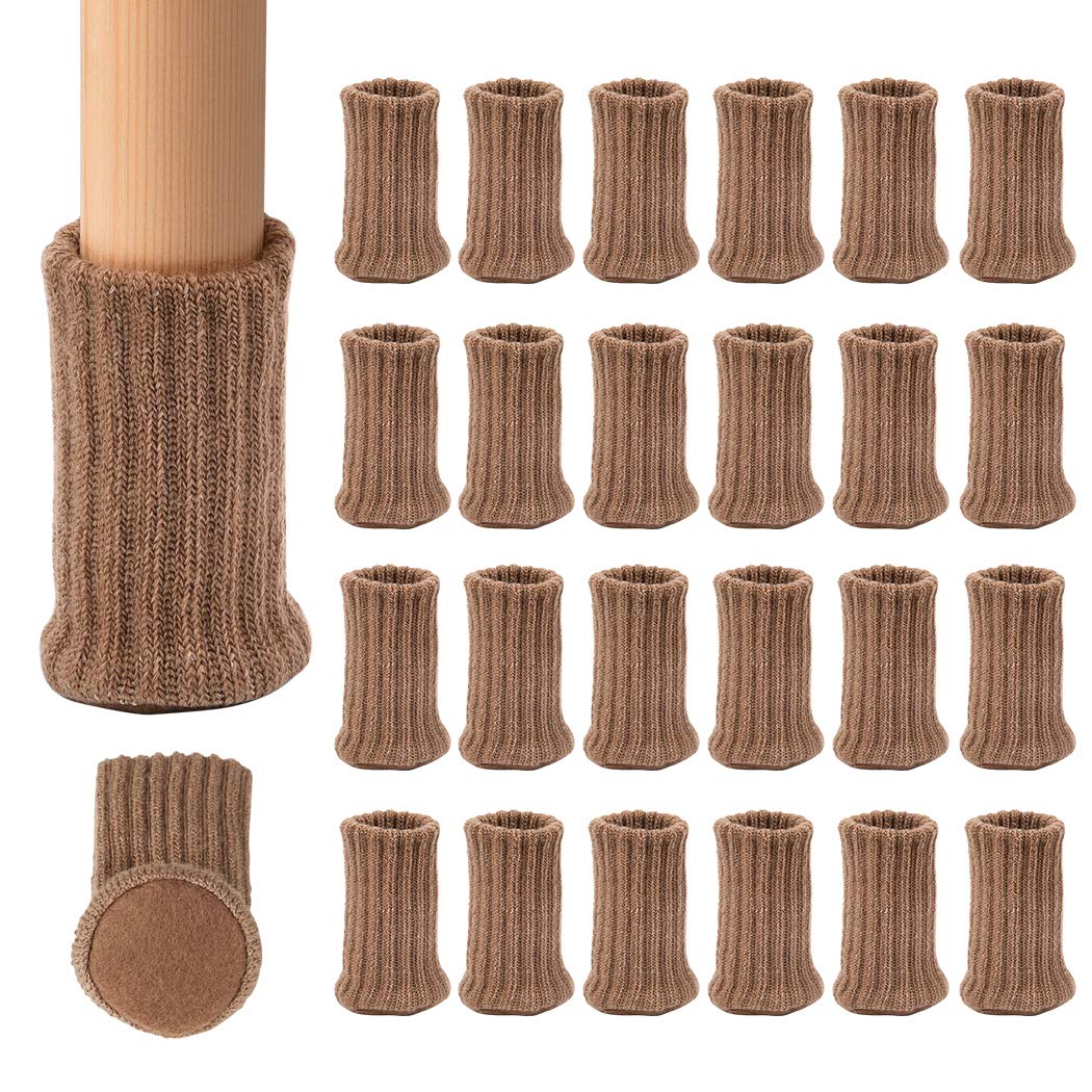 Ezprotekt 24 PCS Chair Leg Socks High Elastic Floor Protectors Non Slip Chair Leg Feet Socks Covers Furniture Caps Set, Fit Diameter from 1" to 2",Knitted Furniture Pads, Light Brown