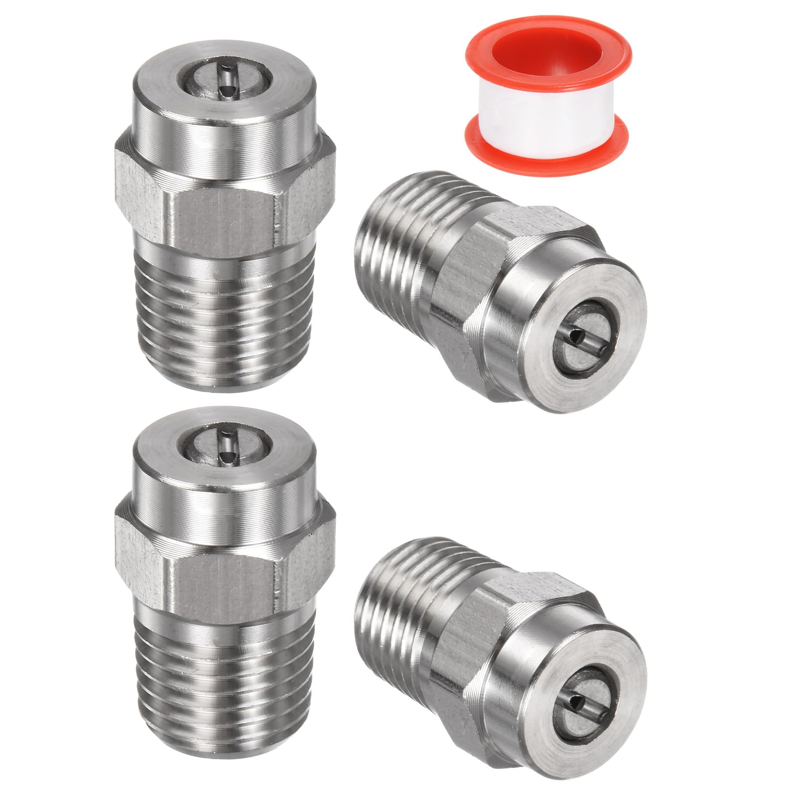 M METERXITY 4 Pack Surface Clean Tips - 15 Degree 1/4" NPT Male #15045 Pressure Washer Nozzles Cleaner Nozzle Replacement, Stainless Steel with Sealing Tape for Water Guns (1.311mm Orifice)
