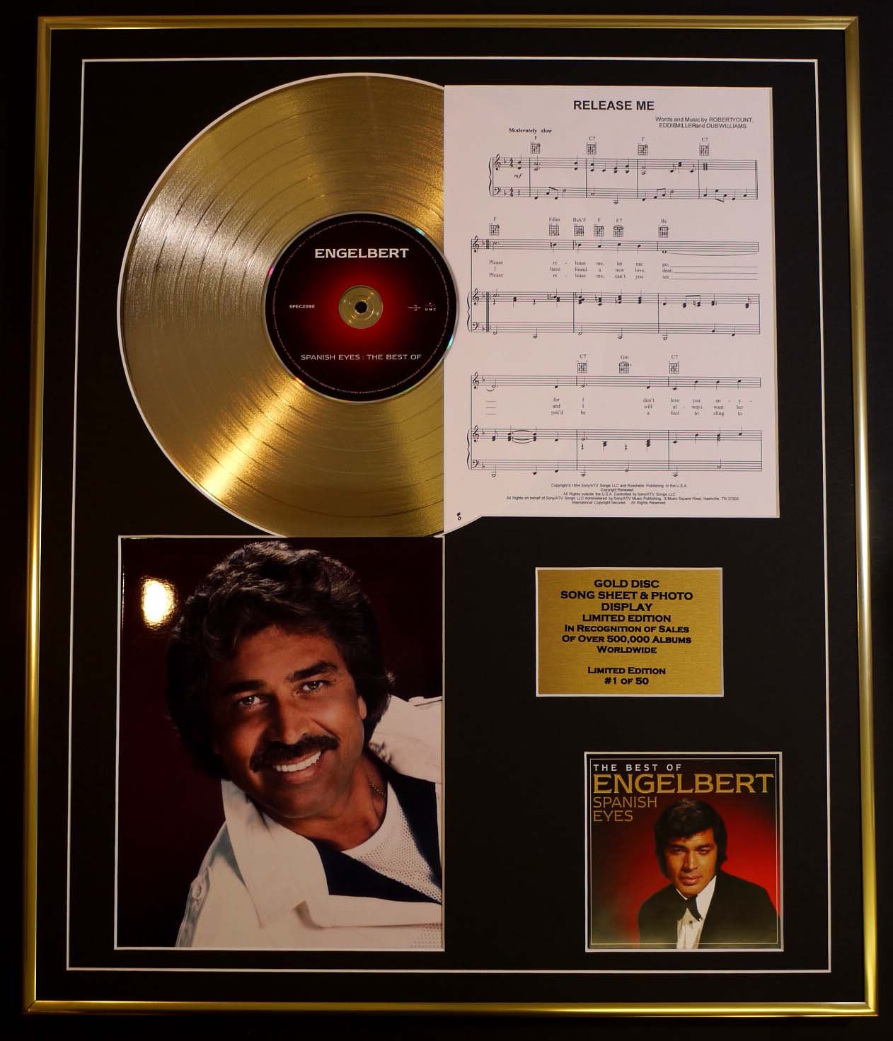 ENGLEBERT HUMPERDINCK/CD GOLD DISC, SONG SHEET & PHOTO DISPLAY/LTD. EDITION/COA/ALBUM, SPANISH EYES/SONG SHEET, RELEASE ME