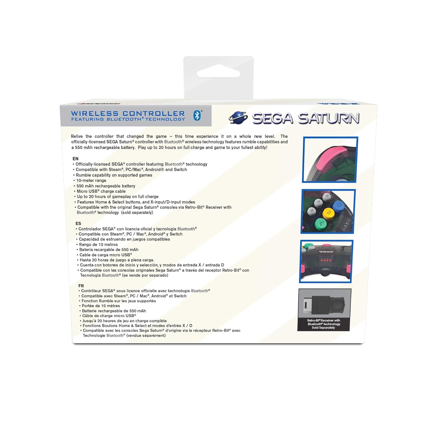 Retro-Bit Official Sega Saturn Bluetooth Controller 8-Button Arcade Pad for Nintendo Switch, PC, Mac,  Fire TV, Steam - Slate Grey: Video Games