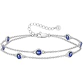 LOUISA SECRET Birthstone Bracelets for Women, 925 Sterling Silver Charm Link Double Strand Bracelet, Birthday Anniversary Christmas Jewelry Gifts for Wife Girlfriend Mother her…