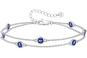 LOUISA SECRET Birthstone Bracelets for Women, 925 Sterling Silver Charm Link Double Strand Bracelet, Birthday Anniversary Christmas Jewelry Gifts for Wife Girlfriend Mother her…