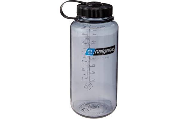 Nalgene Sustain Tritan BPA-Free Water Bottle Made with Material Derived From 50% Plastic Waste, 32 OZ, Wide Mouth, Gray w/ Black Lid
