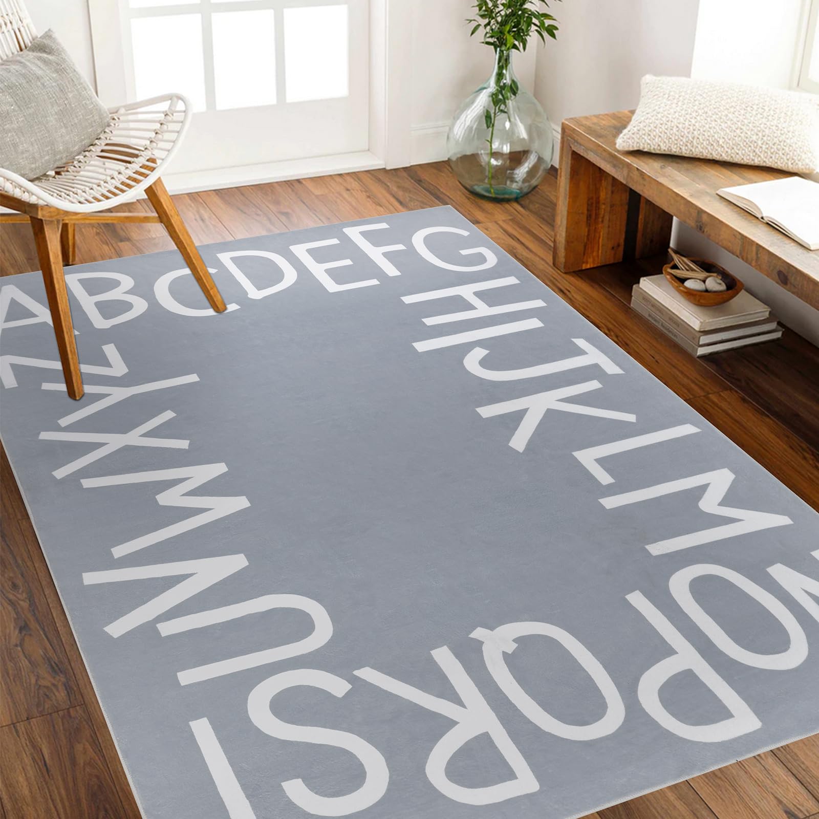 Topotdor Kids Play Rug Alphabet Nursery Area Rug Extra Large Soft Crawling Play Mat for Children Toddlers Bedroom (47x70 inch,Grey)