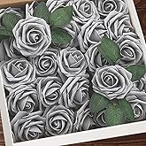 Higfra Artificial Flowers 25pcs Real Looking Fake Roses with Stems for DIY Wedding Bouquets Baby Shower Centerpieces Floral Arrangements Party Tables Home Decorations