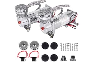 ZHSYMX 200PSI 3/8 NPT Heavy Duty Air Train Horn/Air Ride Suspension Compressor for Train/Truck/Car 12V SILVER Dual