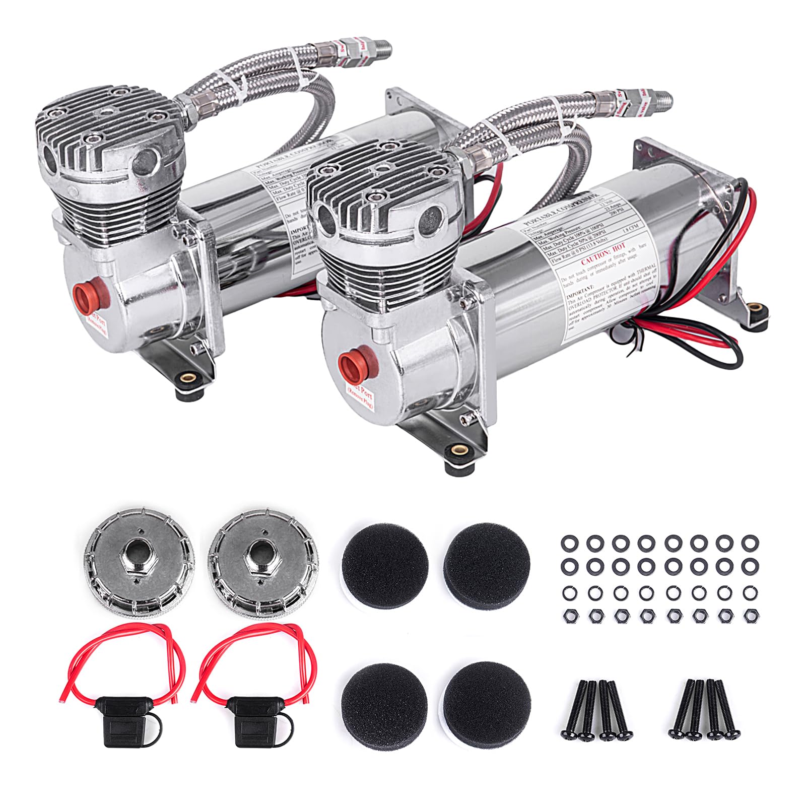 Kit Compressore D'Aria 12V 200PSI Con Serbatoio 6 Litri Per Tromba Pneumatica O Sospensioni – Serbatoio In Acciaio - 3