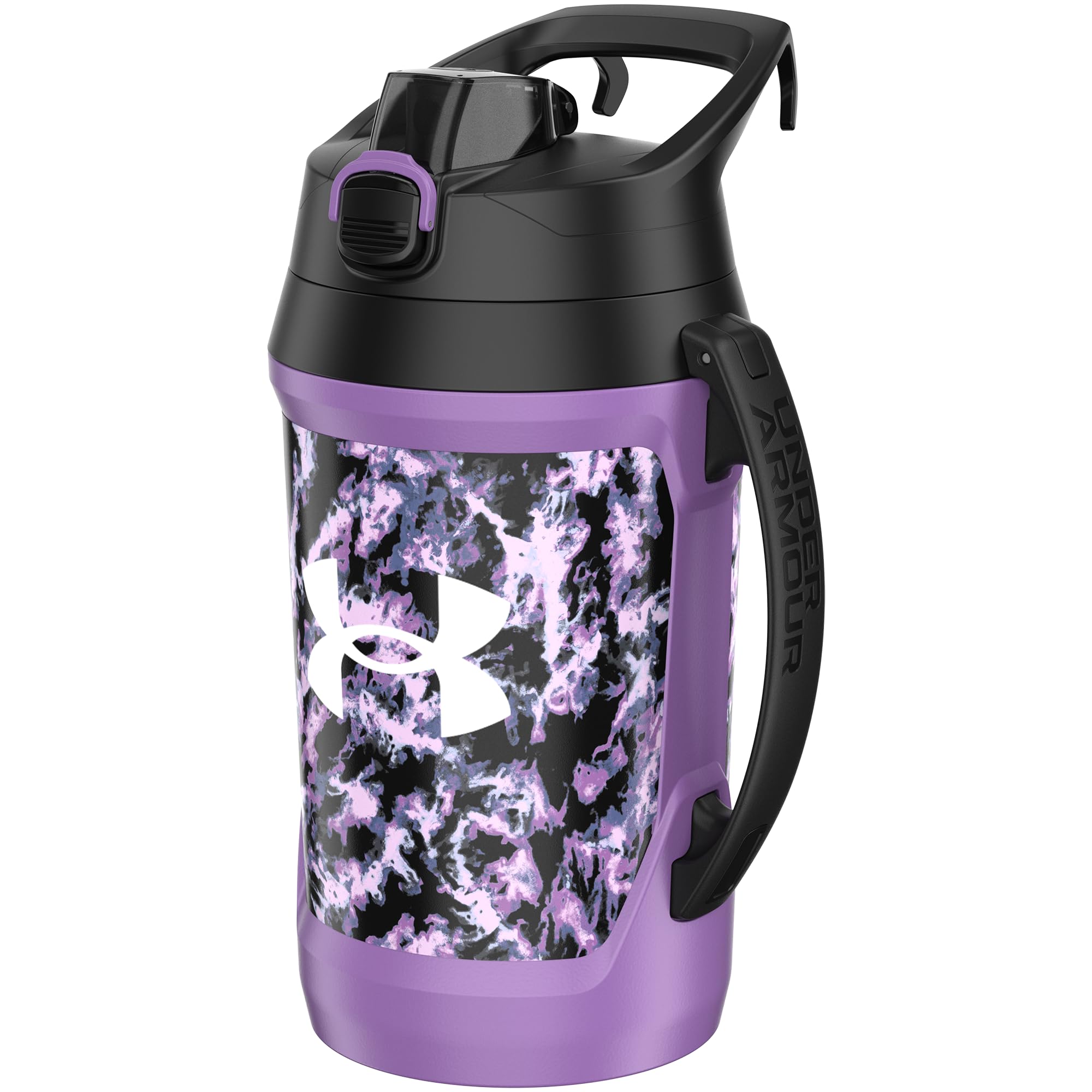 Under Armour Insulated Water Bottle with Handle & Fence Hook, Half Gallon Sports Water Jug, Leak-Resistant & BPA-Free for Baseball, Football & Gym - Purple Dyed Map, 64oz
