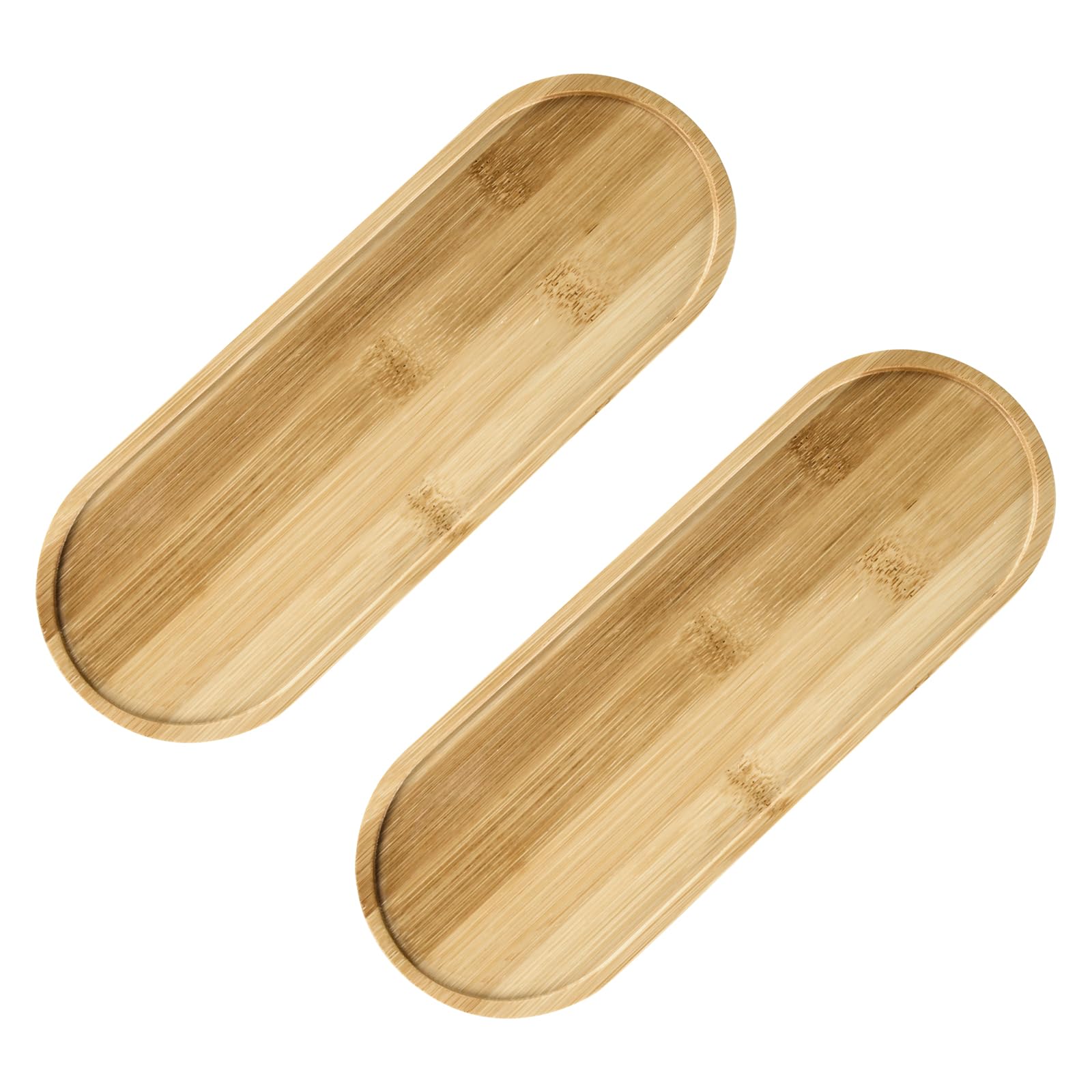 JTgugu 2 Pcs Bamboo Tray Oval 28x10x1cm Wooden Trays Big Tea Serving Tray Cup Coaster Flower Plant Succulent Tray for Coaster, Tea, Fruit, Snacks, Cakes, Wine Glasses, WYZ129