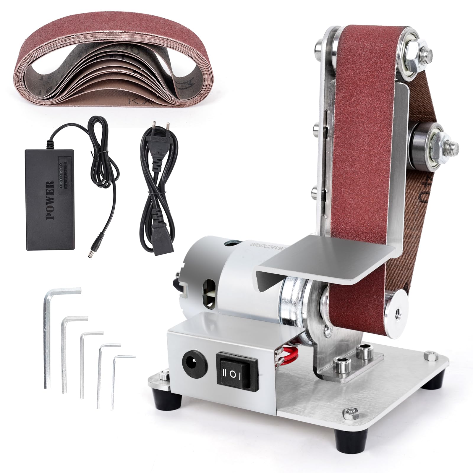 Electric Belt Sander, 7 Adjustable Speed Mini Belt Sander, Multifunctional Polishing Grinder Aluminium Alloy DIY Cutter Edge Sharpener