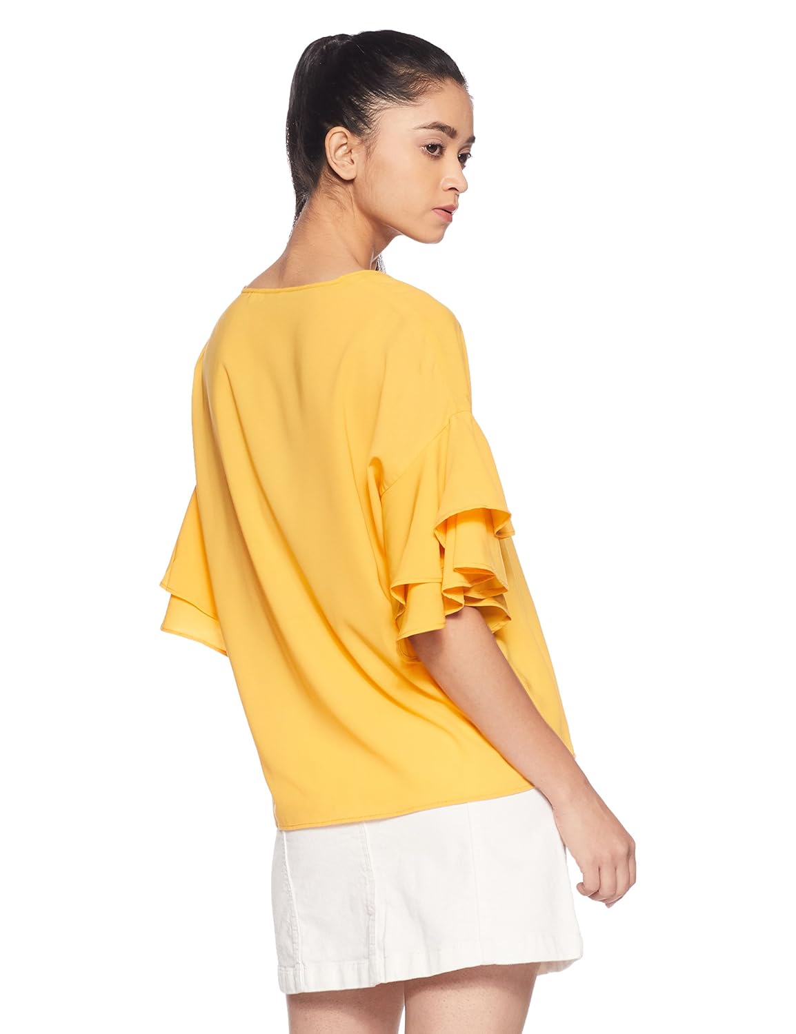 cover story women's frill sleeve regular fit top