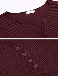 Tobrief Womens V Neck Henley Sweaters Ribbed Long