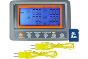 K Type Thermometer Data Logger 4 Channels Thermocouple Thermometer Digital Temperature Logger with 2 Thermocouples and SD Car