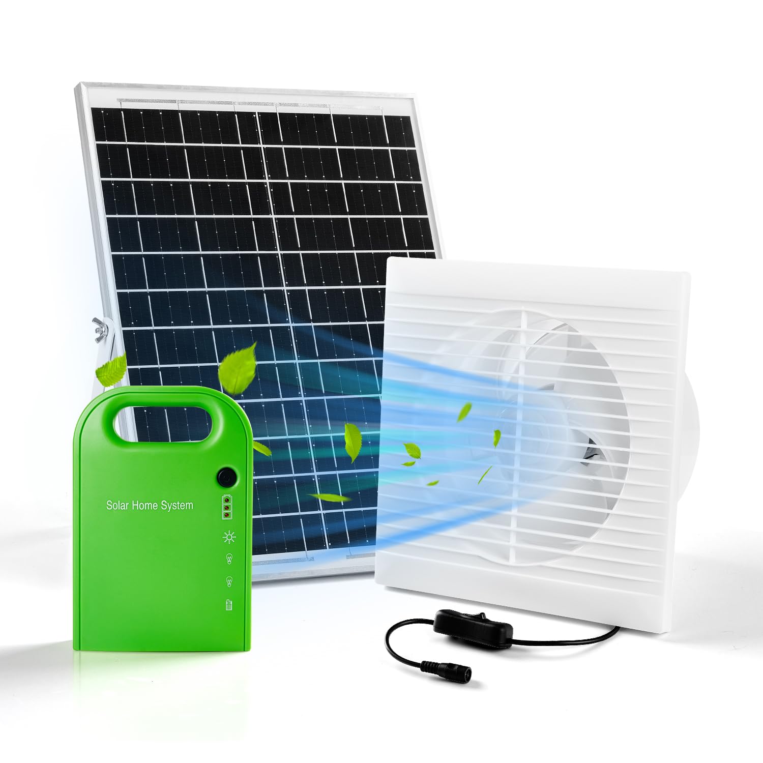 Photo 1 of Solar Powered Fan, 25W Waterproof Solar Panel + 8 Inch Solar Exhaust Fan with Battery Charger for Outside, Greenhouse, Chicken Coop, Pet House, Shed, Garage(Without Battery)