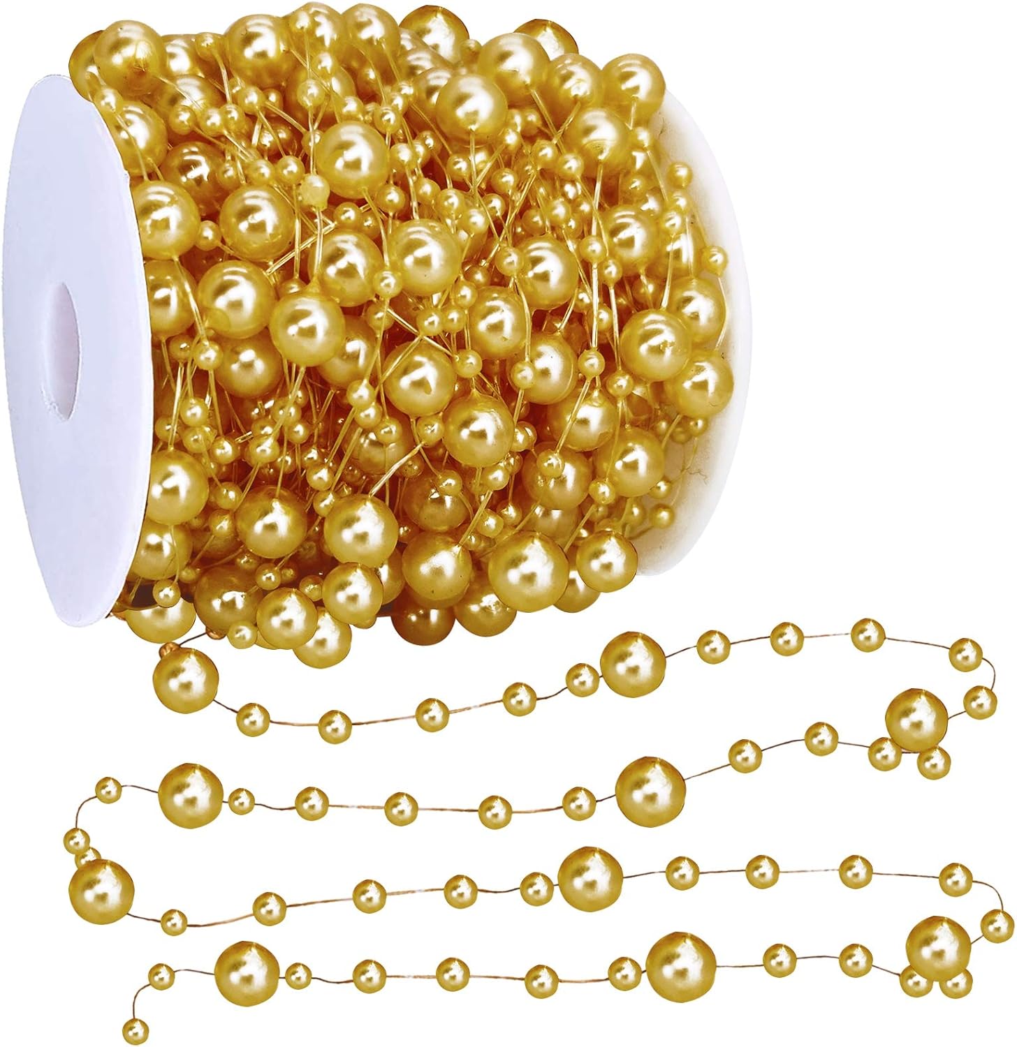 TURNMEON 66 Feet Christmas Beads Garland Decoration 2 Sizes Pearl Strands Chain for Christmas Tree Decoration Indoor Outdoor Home Mantle Fireplace Holiday Decor (Gold)