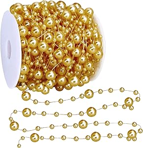 TURNMEON 66 Feet Christmas Beads Garland Decoration 2 Sizes Pearl Strands Chain for Christmas Tree Decoration Indoor Outdoor Home Mantle Fireplace Holiday Decor (Gold)