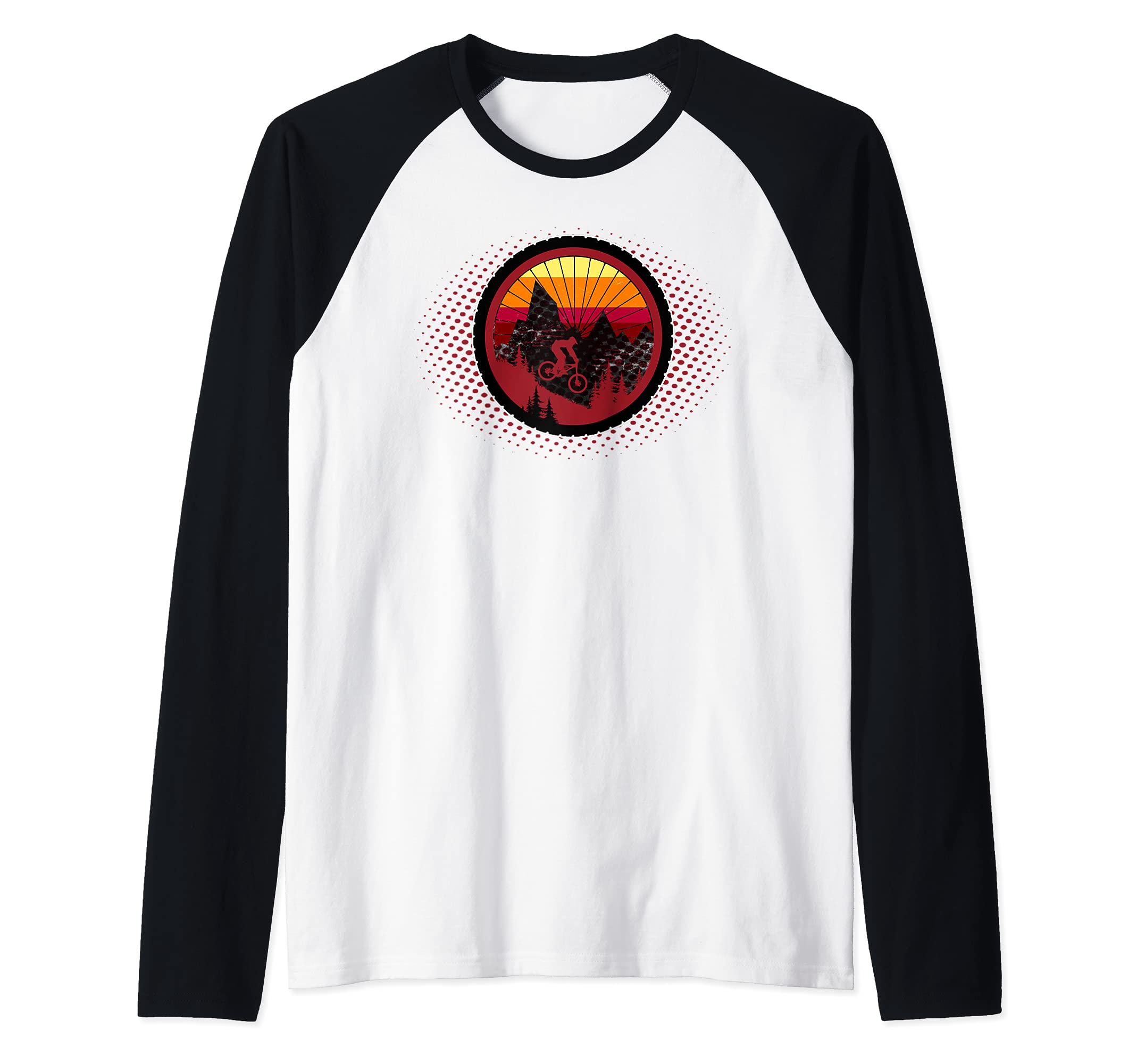 Mountain Bike Wheel - MTB Distressed Mountain Biking Raglan Baseball Tee