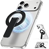 Magtame for MagSafe Phone Stand Grip, Magnetic Slim Removable Cell Phone Kickstand Holder, 360° Rotate & Adjustable for Hands-Free Viewing, Video Calls for iPhone 17/16/15/14/13 Galaxy Tablet, Black
