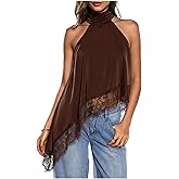 Milumia Women's Halter Neck Sleeveless Top Lace Asymmetrical Hem Summer Going Out Tank Tops