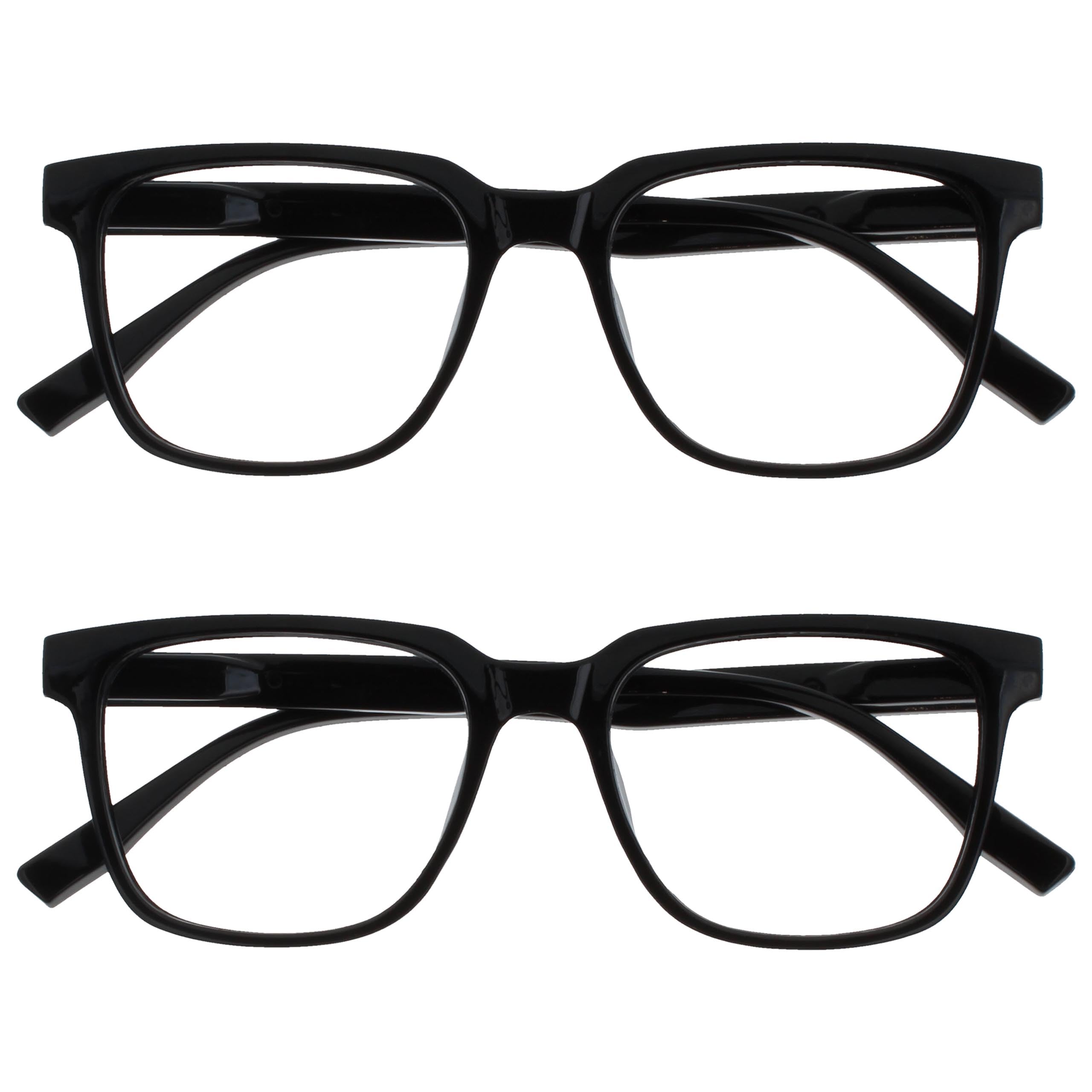 OPULIZE LEO Reading Glasses - 2 -Pack - Large Rectangular Frame - Black - Mens Womens - Spring Hinges - RR55-1 - +3.00