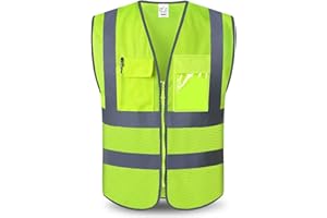 XIAKE 4 Pockets High Visibility Reflective Safety Vest Mesh Lite Zipper Front, Meets ANSI/ISEA Standards