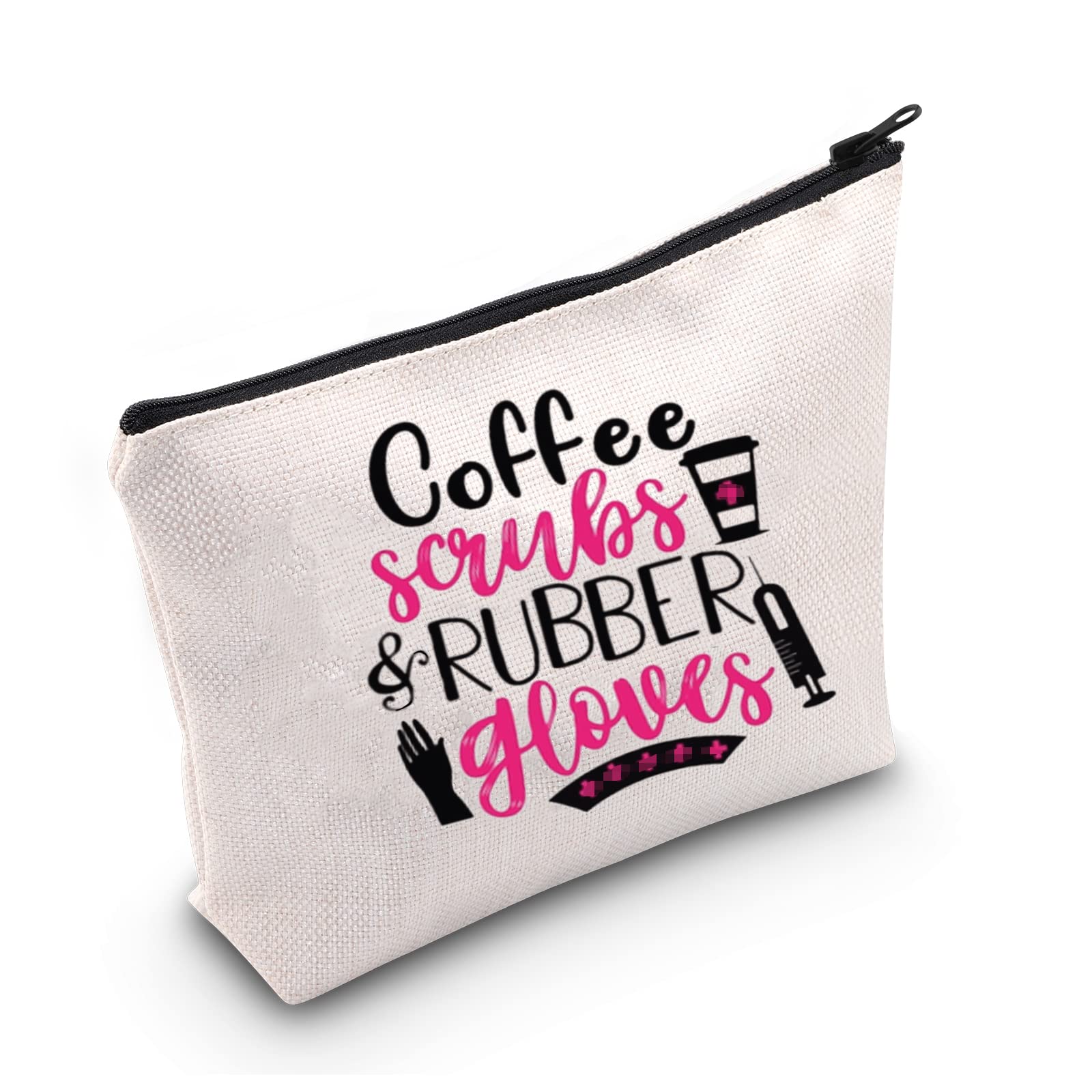 LEVLO Funny Nurse RN Gift Nurse Appreciation Gift Coffee Scrubs and Rubber Gloves Makeup Bags Nurse Graduation Gift (Coffee Scrubs and Rubber Gloves)