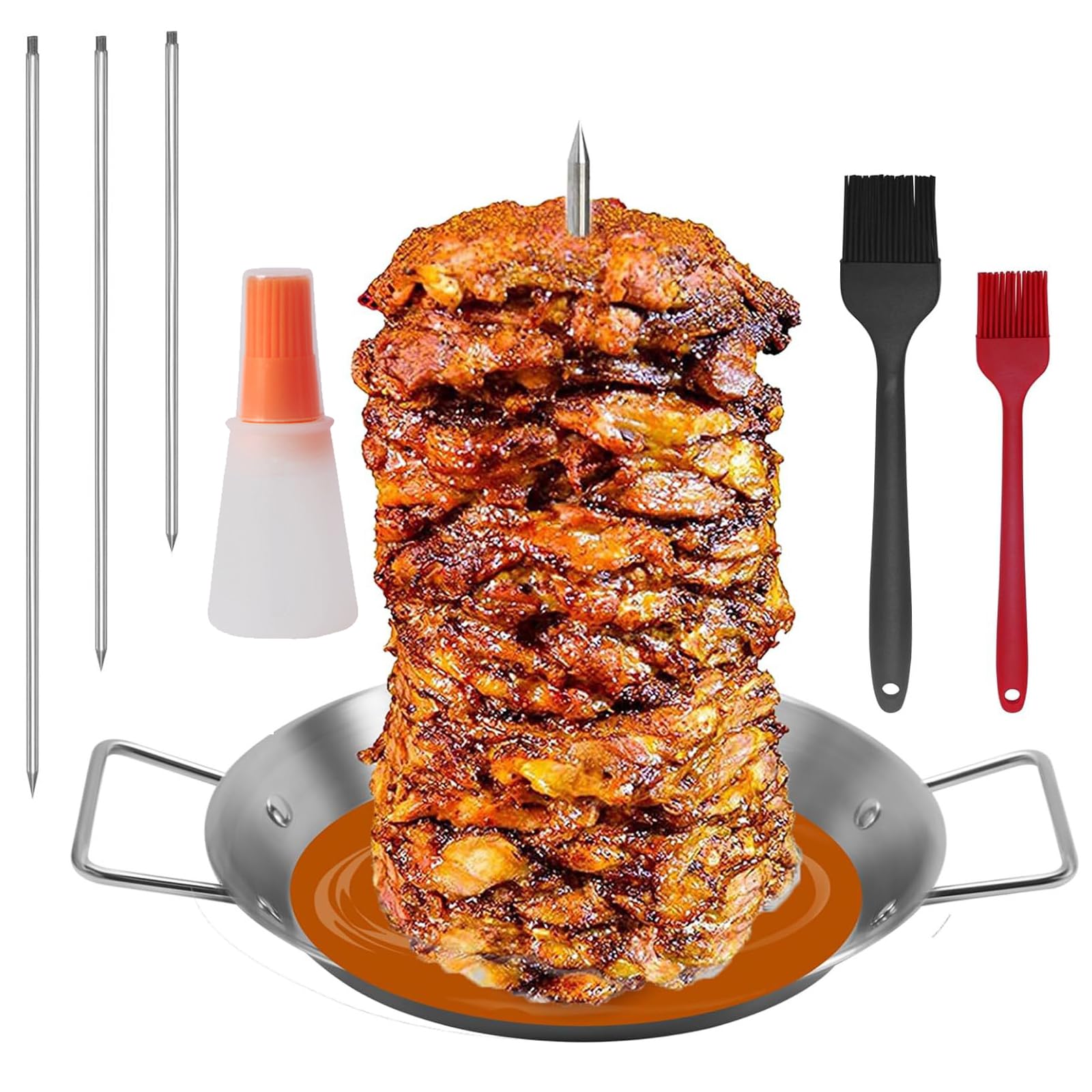 9in Vertical Kebab Skewer Stand Stainless Steel Chicken Skewers Vertical Skewer Grill Rack Stand with 3 Different Sizes Spikes for BBQ or Oven Barbecue Kebab Spike for Whole Chicken Fish Sausage Steak