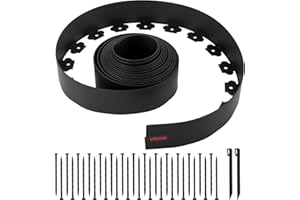 VEVOR Landscape Edging, 33 ft x 4 in Plastic Garden Border Edging with 30 Spikes & 2 Ground Stakes, No Dig, Flexible Lawn Edgings Roll, UV-Resistant Mini Fence Borders for Flower Beds Yard Paver
