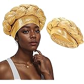 XEPST African Turban Head Wrap Braid Beanie Cap Headwear Gold Twisted Head Turbans Headwarps for Women