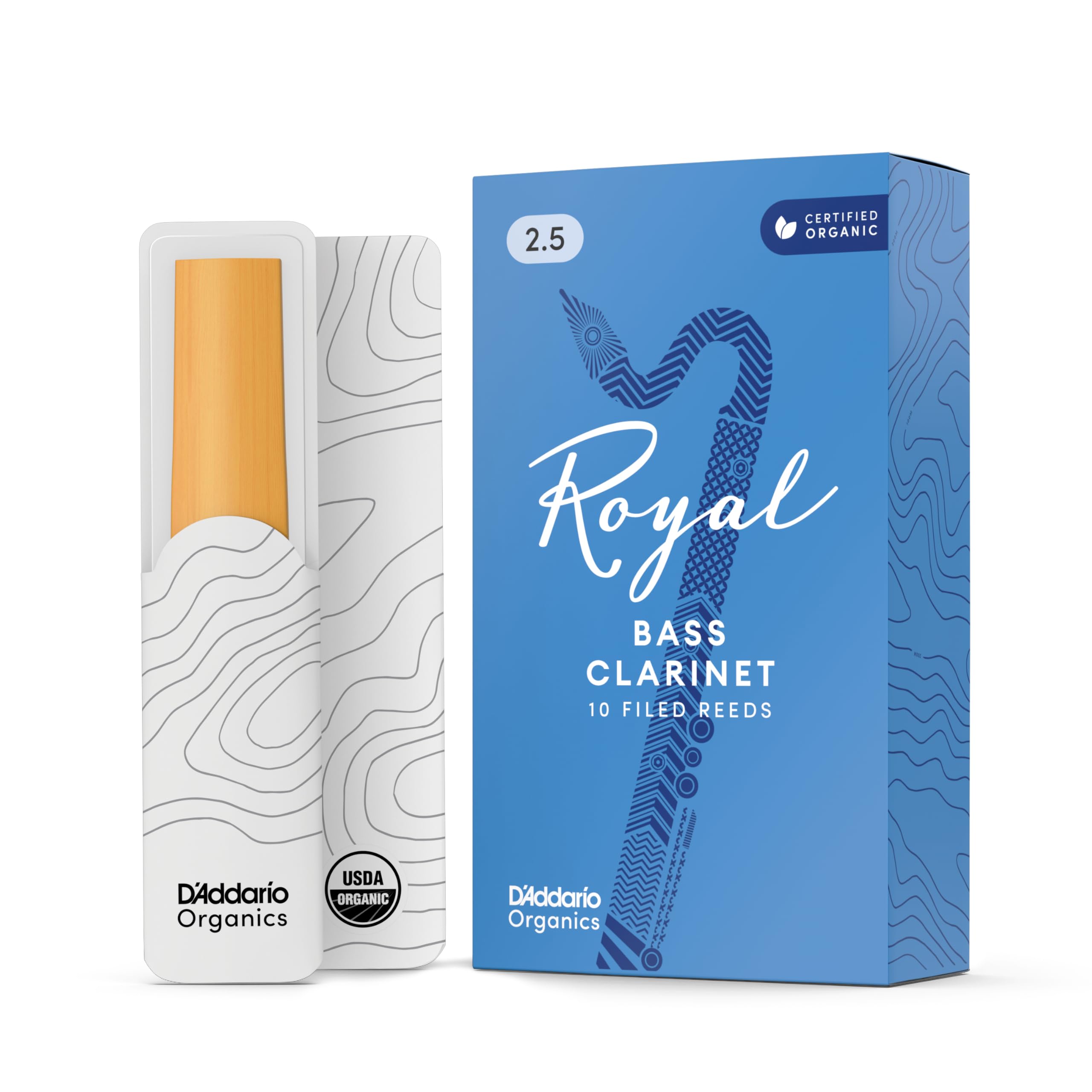D'Addario Organic Royal Bass Clarinet Reeds, Strength 2.5, 10-Pack