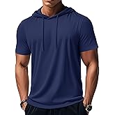 MAGCOMSEN Men's Short Sleeve Hoodie Workout Gym Athletic Cotton Lightweight Hooded T Shirts Sweatshirt