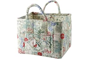 Quilted Laundry Basket with Handles Foldable Floral Boho Fabric Storage Basket Large Capacity Laundry Hamper 13x10.6x10.2 Inc