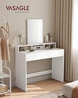 VASAGLE White Makeup Vanity Dressing Table with Large Mirror 2 Drawers 3 view 2