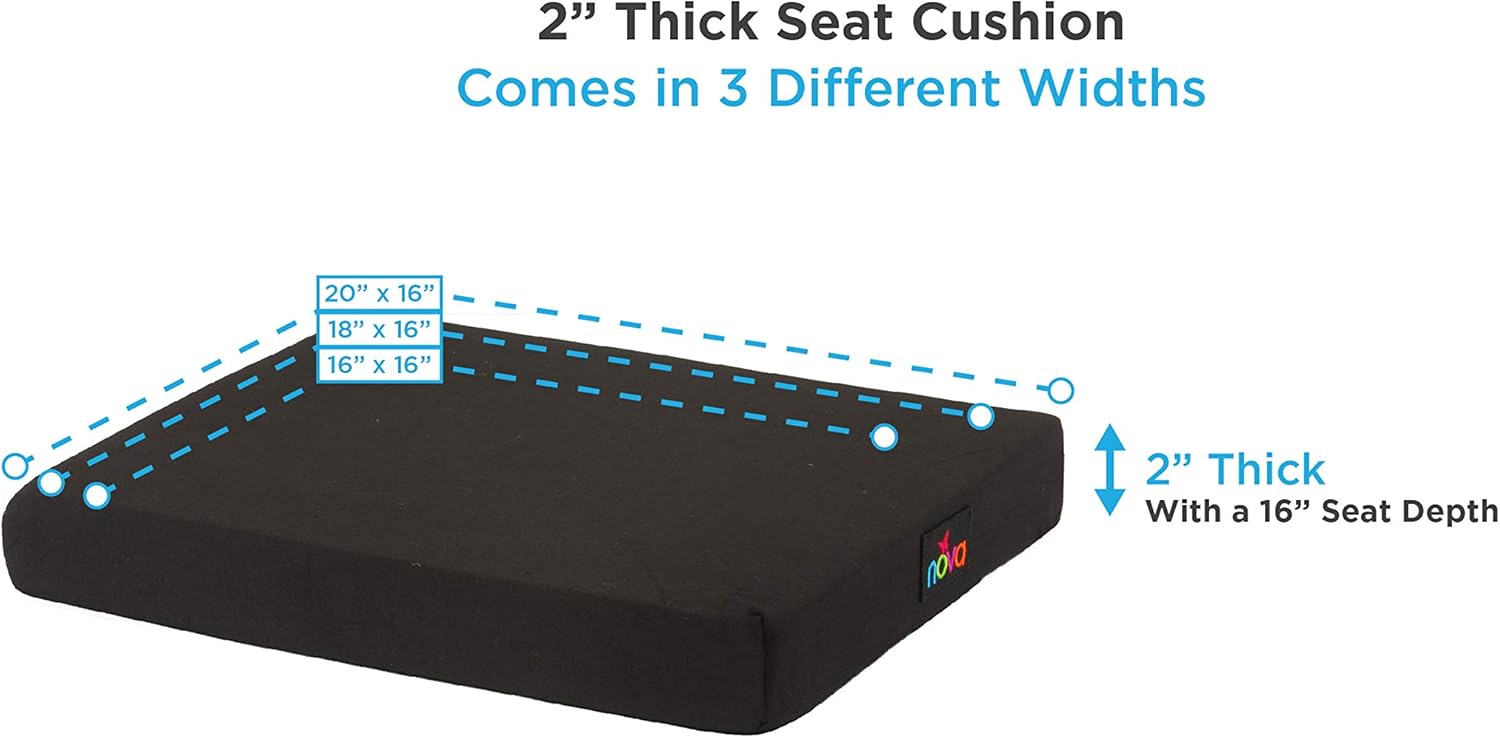 Nova Gel & Memory Foam Seat & Wheelchair Cushion in 8 Sizes (from 16” X 16” to 18” X 24” Extra Wide), Comfortable & Durable Everyday Seat Cushion with Removable Water Resistant Cover, 2” or 3” Thick: Health & Personal Care