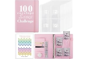 WAPAG 100 Envelope Money Saving Challenge Binder, Reusable A5 Money Budget Binder with Cash Envelopes, Funny Way Challenges Book to Save $5,050 (Pink)
