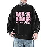 QISSYILY Oversized Christian Sweatshirts for Men Faith Acid Wash Crewneck Sweatshirt Bible Verse Inspirational Streetwear Top