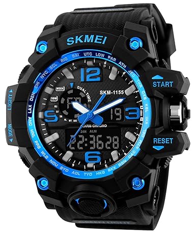 PASOY Mens Military Swiming Waterproof Rubber Band Analog Digital Chronograph Alarm Sport Quartz Watches