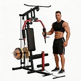 Full Body Workout Machine - 5-in-1 Home Gym Equipment with LAT Pulldown, Chest Press, Leg Extension &amp; Seated Row, 300LB Capacity Strength Training Station, Fits 1&rdquo; &amp; 2&rdquo; Weight Plates (Not Included)