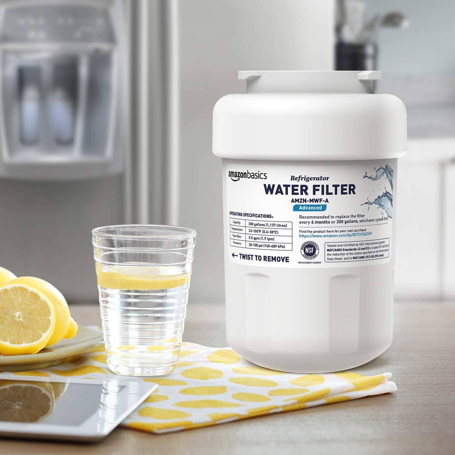 AmazonBasics Replacement GE MWF Refrigerator Water Filter Cartridge