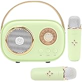 Aresrora Mini Karaoke Machine for Kids,Portable Bluetooth Speaker with 2 Wireless Microphone,Toys for Girls Boys Gifts,Retro Speaker Set Stereo Sound Enhanced Bass for Home Party Birthday (Green)