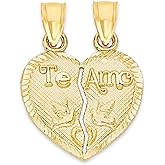 10k Real Solid Gold Te Amo Breakable Heart Pendant, Fine Jewelry Gifts to Share for Her