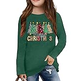 WOSHN Kids Christmas Shirts Girls Boys Merry Christmas Outfits Xmas Tree Graphic Tshirt Long Sleeve Tops