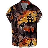 WHO IN SHOP Men's Halloween Shirts Cute Scary Horror Short Sleeve Button Up Shirt