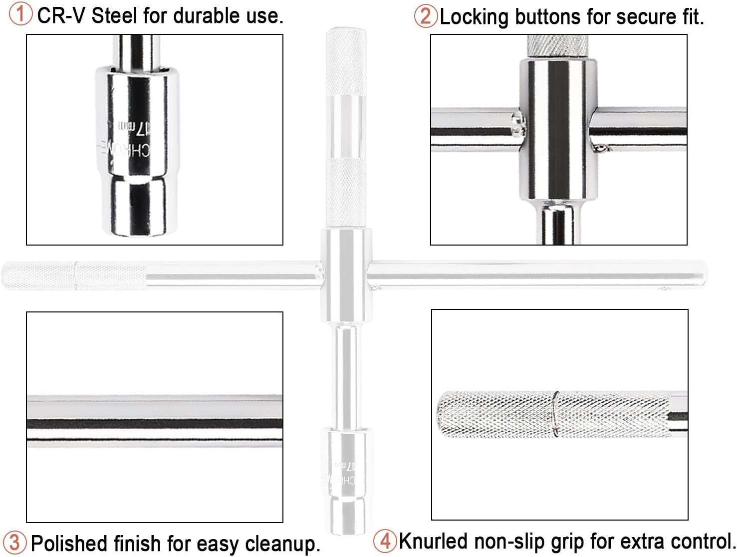 MoKo Universal Lug Wrench, Detachable 4-Way Cross Wrench with 17mm 19mm 21mm 23mm Standard Sockets Universal Car Vehicle Auto Tire Tool Wheel Brace - Silver: Automotive
