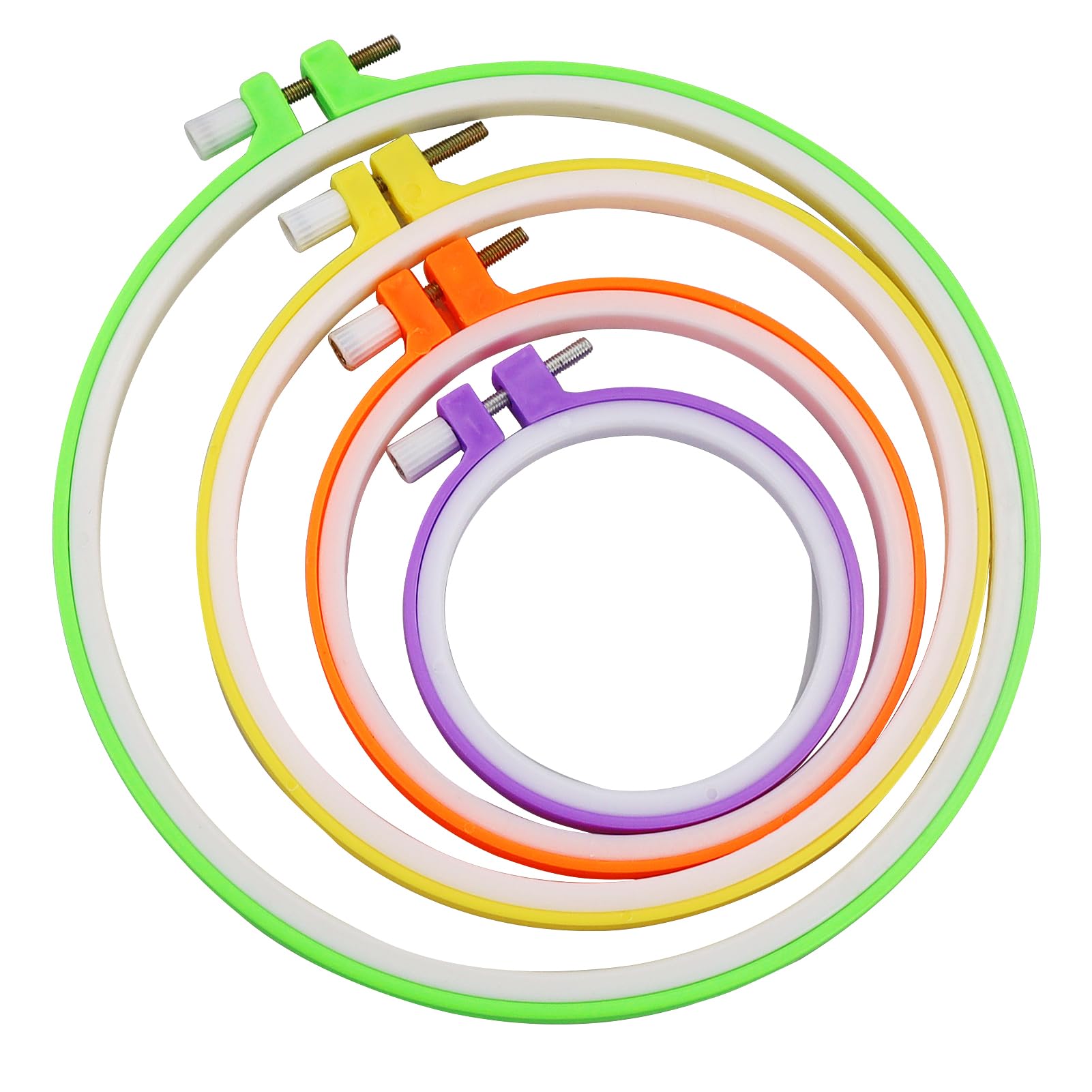 4 Sizes Colorful Round Embroidery Hoop Set,Cross Stitch Frame, Plastic Circle Cross Stitch Hoop Rings for DIY Craft Sewing,Including 16pcs Gold Eye Sewing Needles,Embroidery Hoop(Random Color)