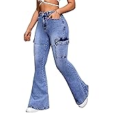 Flvsun Flare Jeans for Women High Waisted Stretchy Bell Bottoms Jeans with Pocket for Slim-fit Bootcut Denim Pants