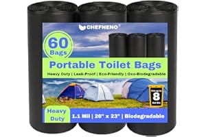 CHEFNENO Portable Camping Toilet Waste Bags (60 Bags, 3 Rolls) 8 Gallon Black Can Liner for Travel, Camping and Outdoor Getaways (60 ct.)